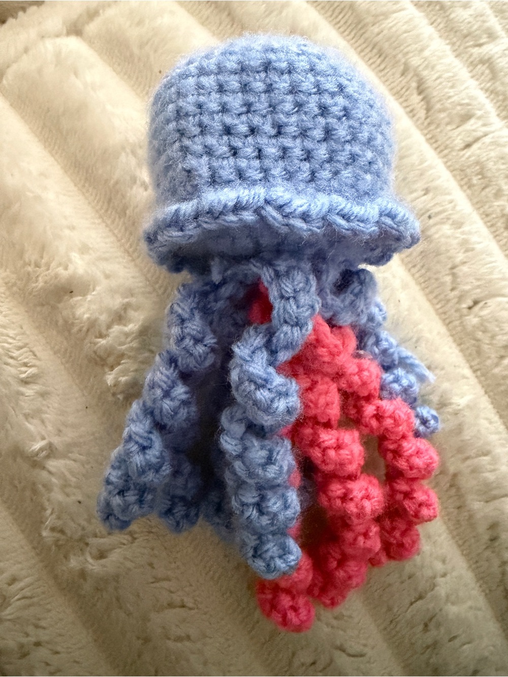 Hand Crafted Blue and Pink Crochet Jellyfish Accent